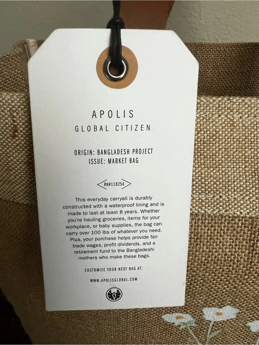 NWT Apolis Market Bag with Brown Leather Straps
